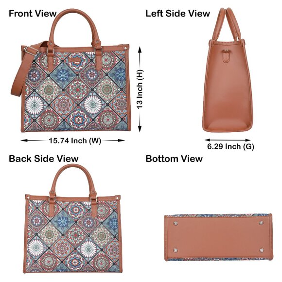 Hand Crafted Multicolour Printed Fabric Laptop Bag, Shoulder Satchel for Women - Picture 3 of 10